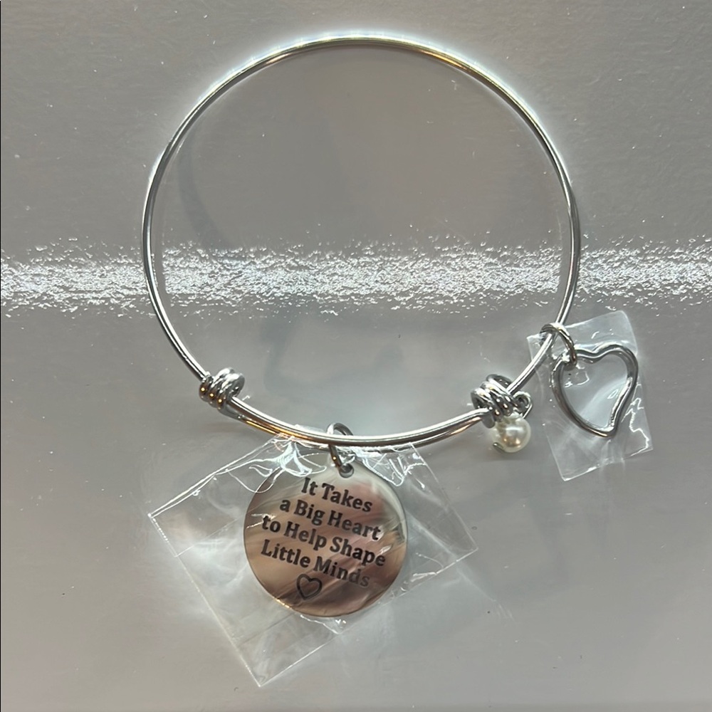 Teacher Appreciation Silver Heart Charm Bracelet